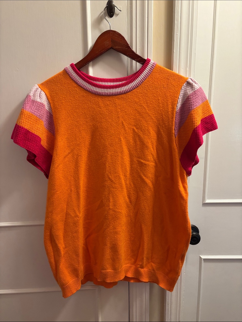 Bright Orange Knit Top with Pink Trim